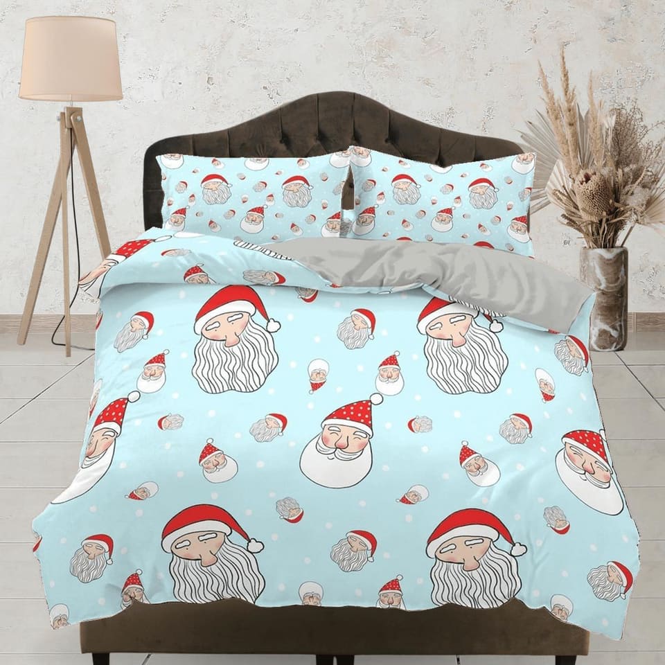 Santa Claus faces Christmas bedding holiday gift pillowcase duvet cover king queen full twin toddler bedding baby Christma…