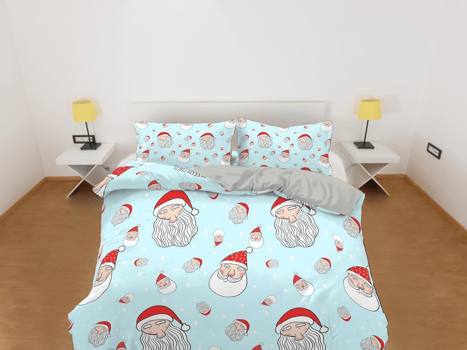 Santa Claus faces Christmas bedding holiday gift pillowcase duvet cover king queen full twin toddler bedding baby Christma…