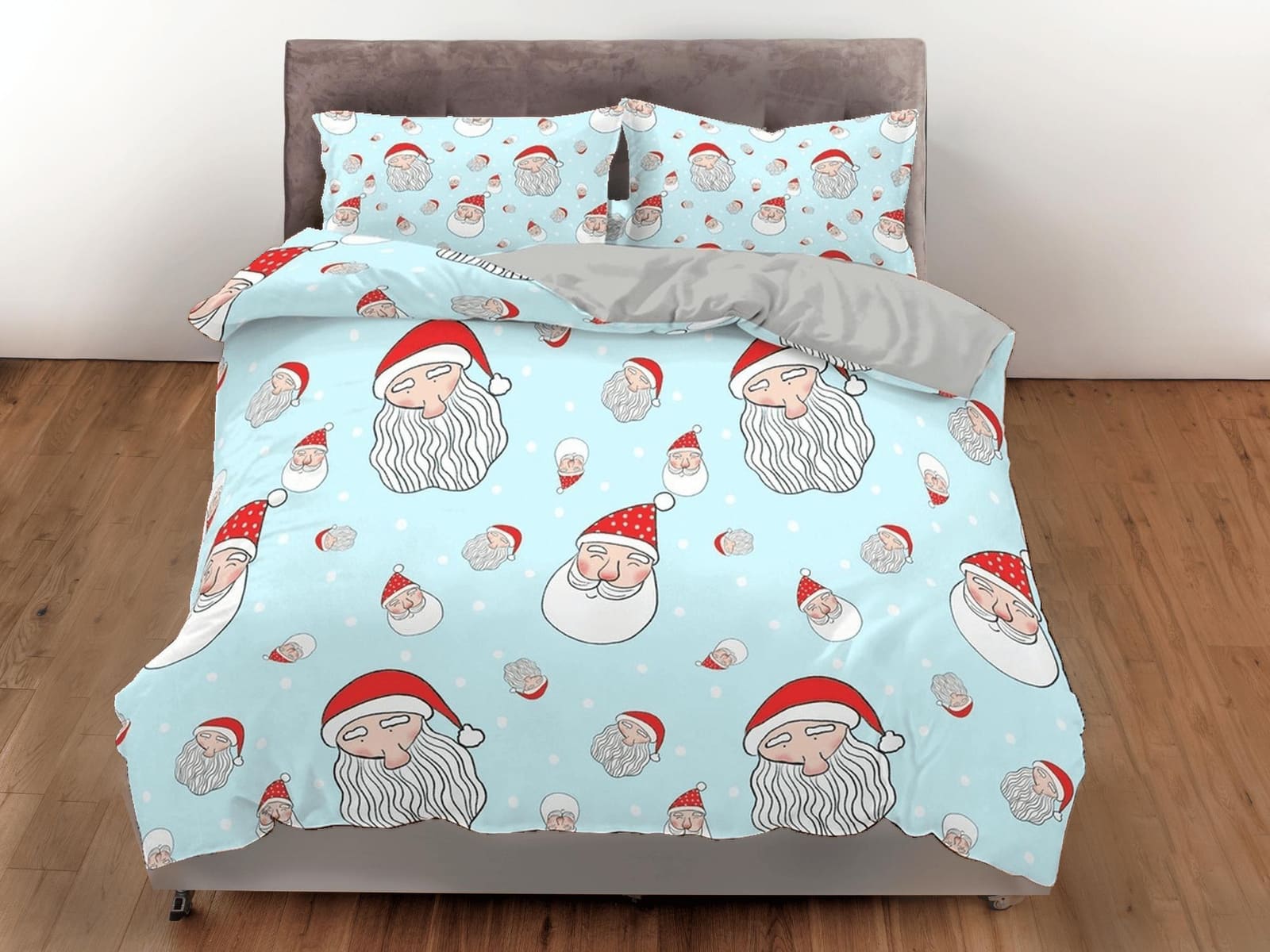 Santa Claus faces Christmas bedding holiday gift pillowcase duvet cover king queen full twin toddler bedding baby Christma…