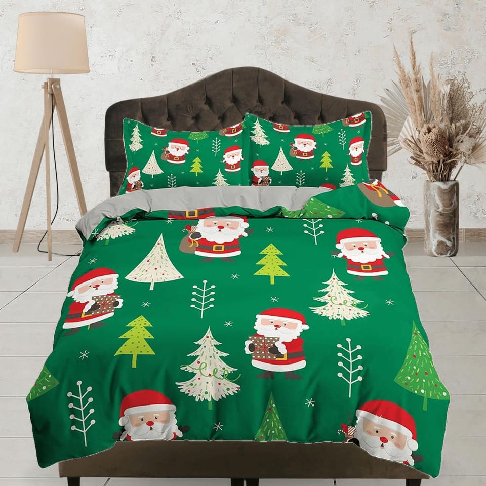 Santa claus green duvet cover set christmas full size bedding & pillowcase, college bedding, crib toddler bedding, holiday…