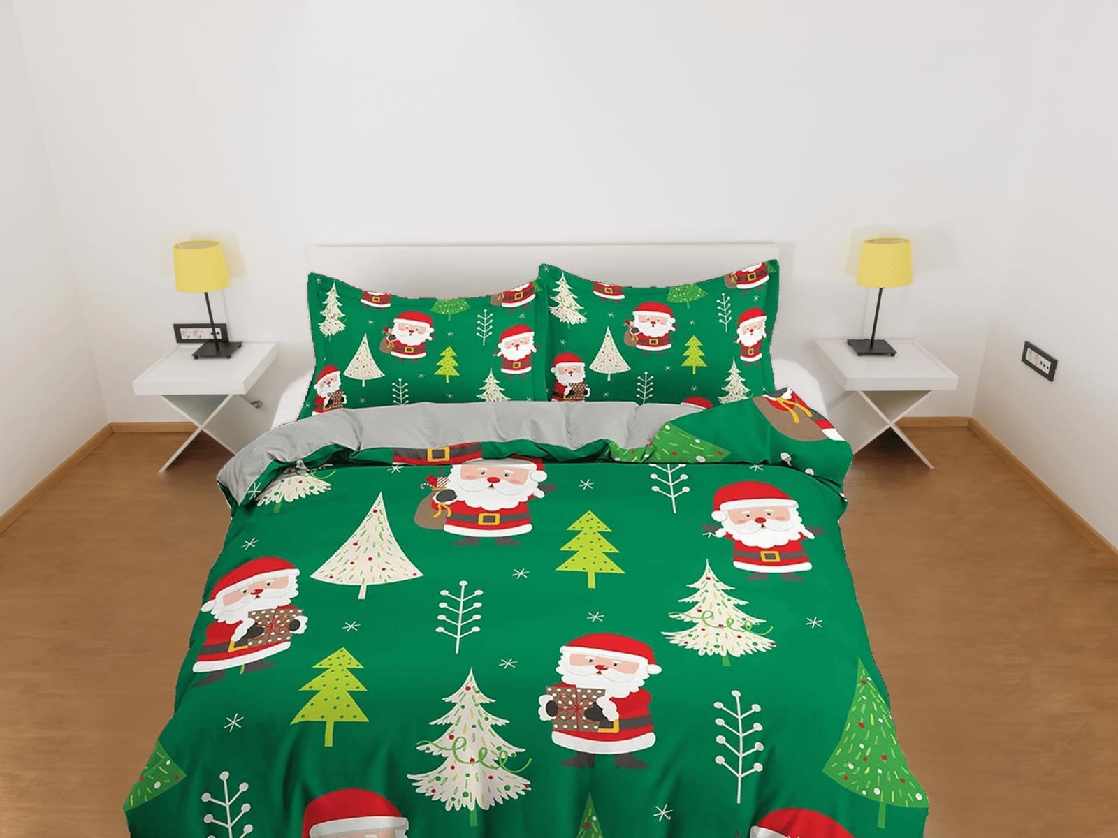 Santa claus green duvet cover set christmas full size bedding & pillowcase, college bedding, crib toddler bedding, holiday…