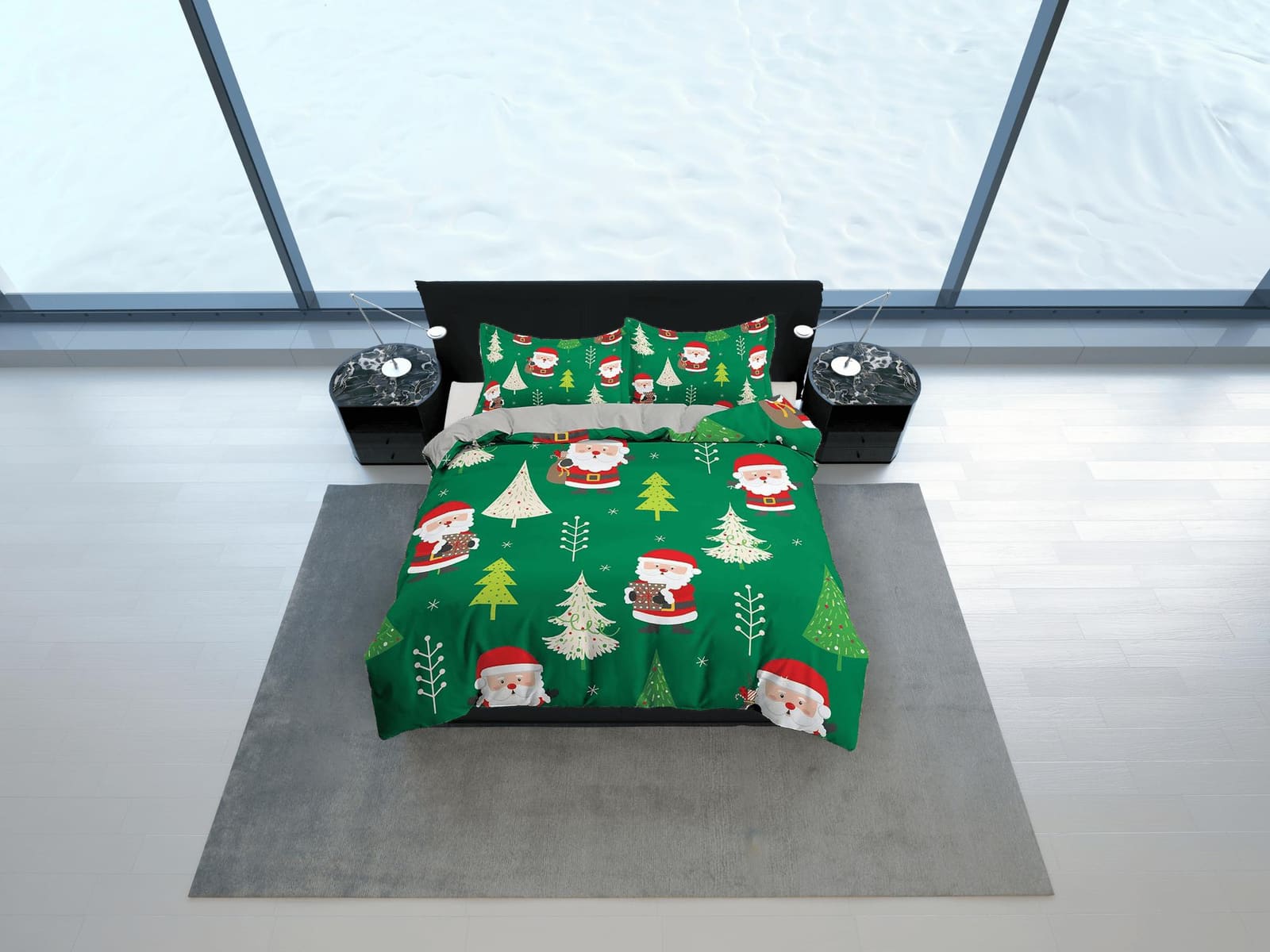 Santa claus green duvet cover set christmas full size bedding & pillowcase, college bedding, crib toddler bedding, holiday…