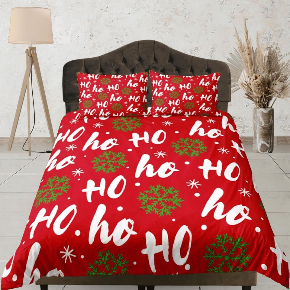 Santa claus ho ho ho laugh red duvet cover set, christmas full size bedding pillowcase, college bedding, crib toddler bedd…