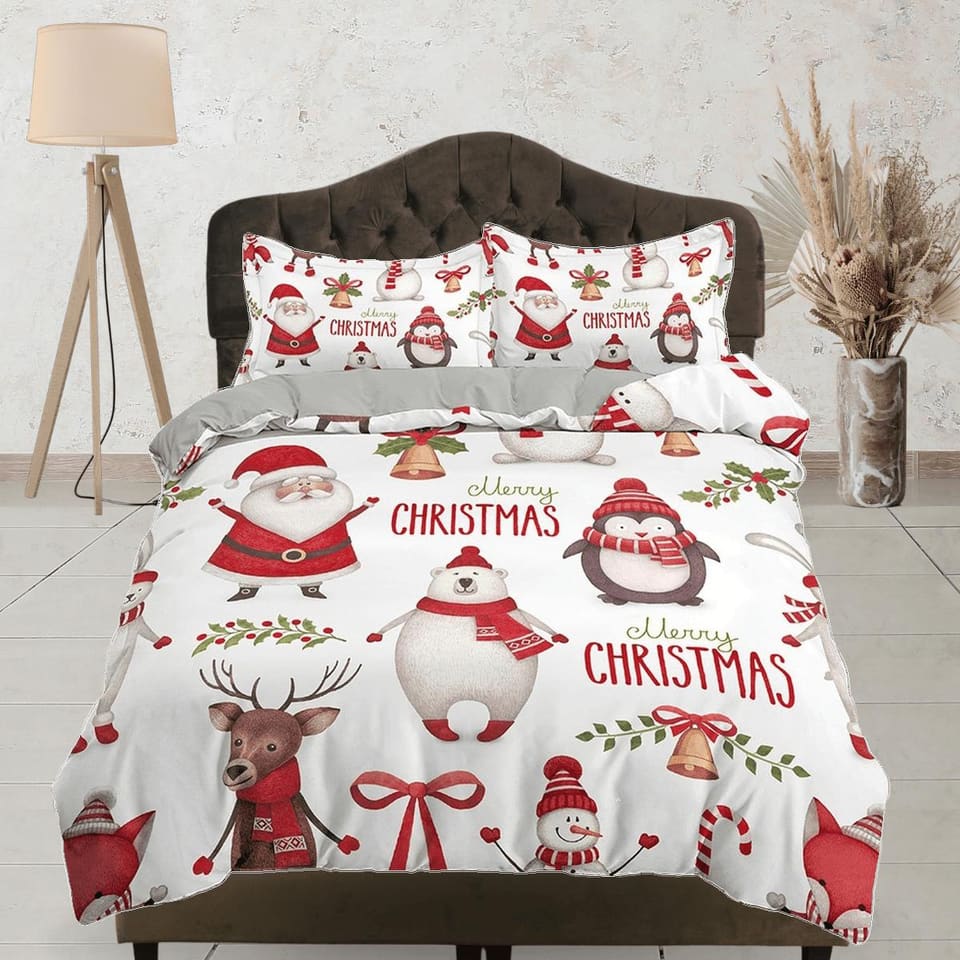Santa claus, polar bear and penguin duvet cover, christmas full size bedding & pillowcase, college bedding, toddler beddin…