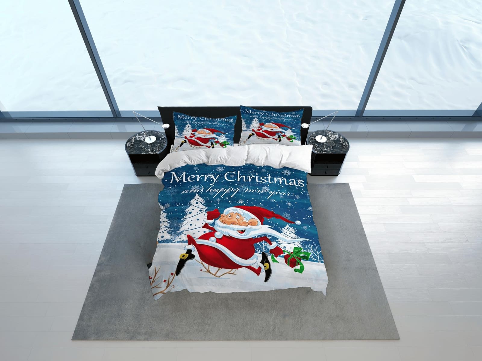Santa Claus white Christmas bedding, pillowcase holiday gift duvet cover king queen full twin toddler bedding baby Christm…