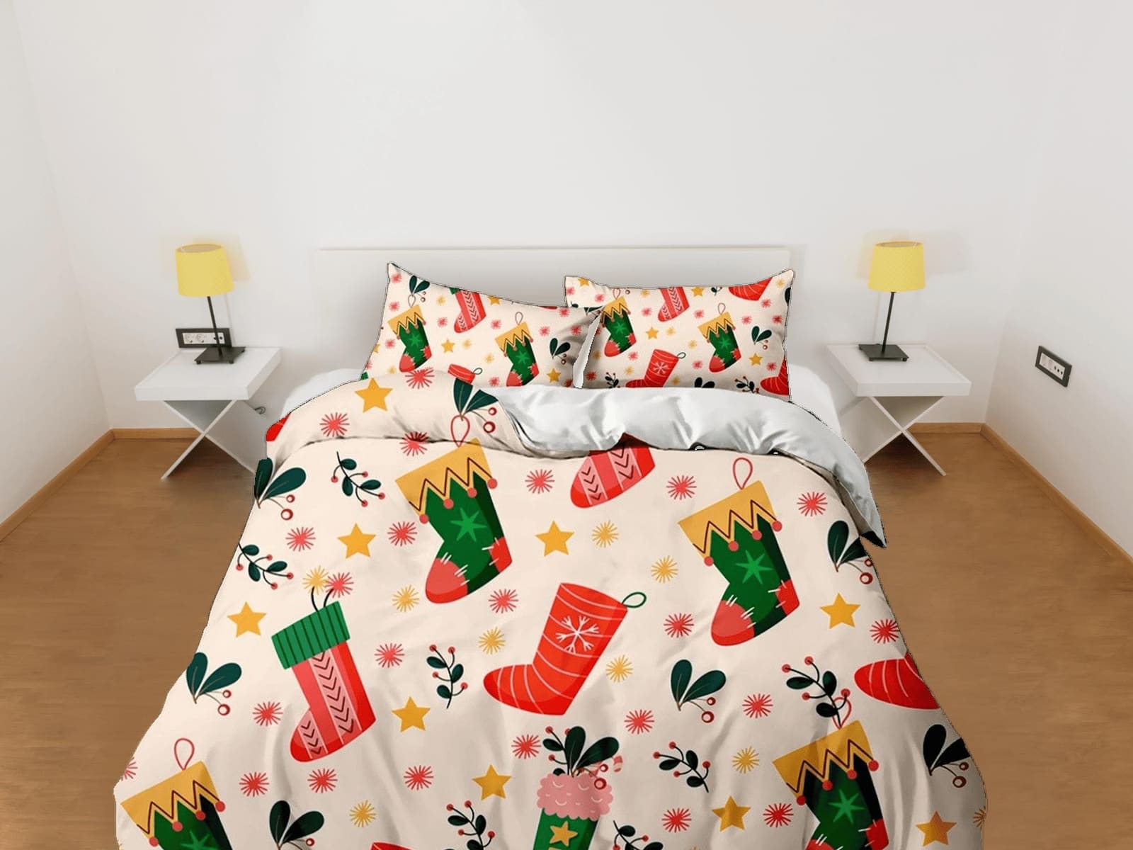 Santa Clause socks Christmas bedding & pillowcase holiday gift duvet cover king queen twin toddler bedding baby Christmas…