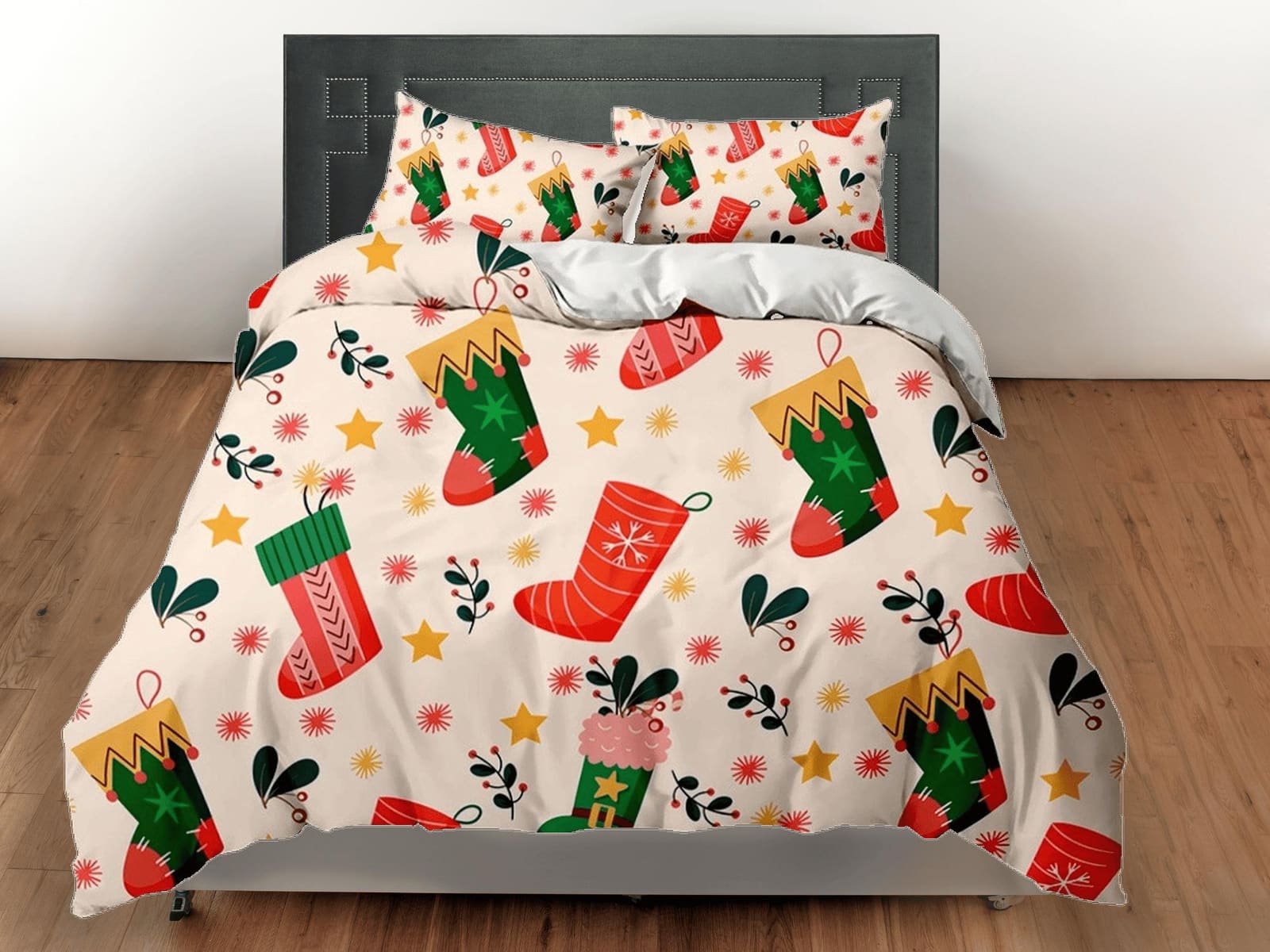 Santa Clause socks Christmas bedding & pillowcase holiday gift duvet cover king queen twin toddler bedding baby Christmas…
