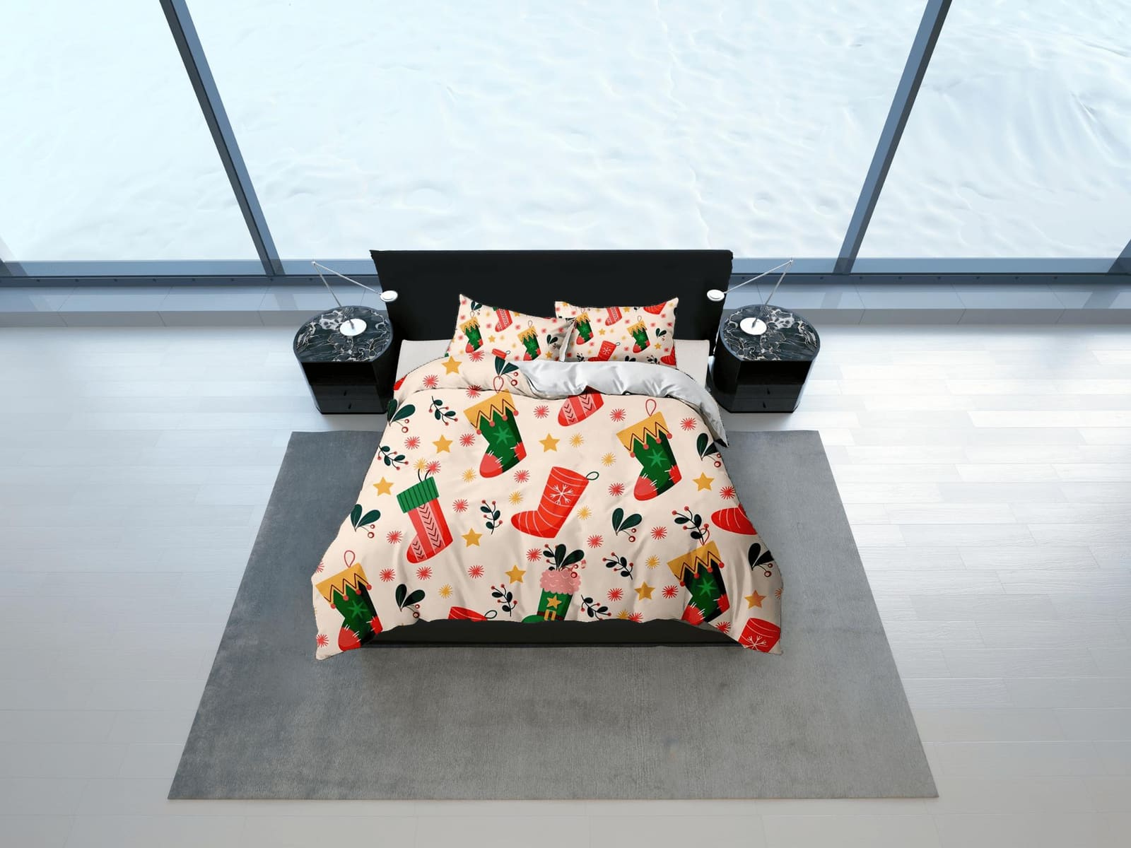 Santa Clause socks Christmas bedding & pillowcase holiday gift duvet cover king queen twin toddler bedding baby Christmas…