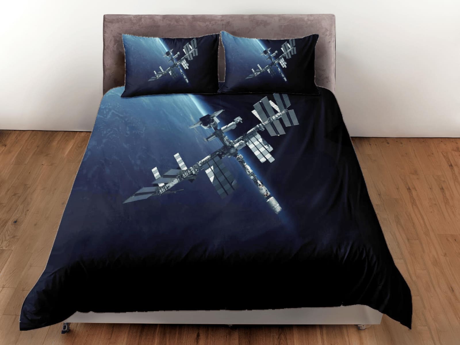 Satellite view galaxy bedding, 3D outer space bedding set full, cosmic duvet cover king, queen, dorm bedding, toddler bedd…