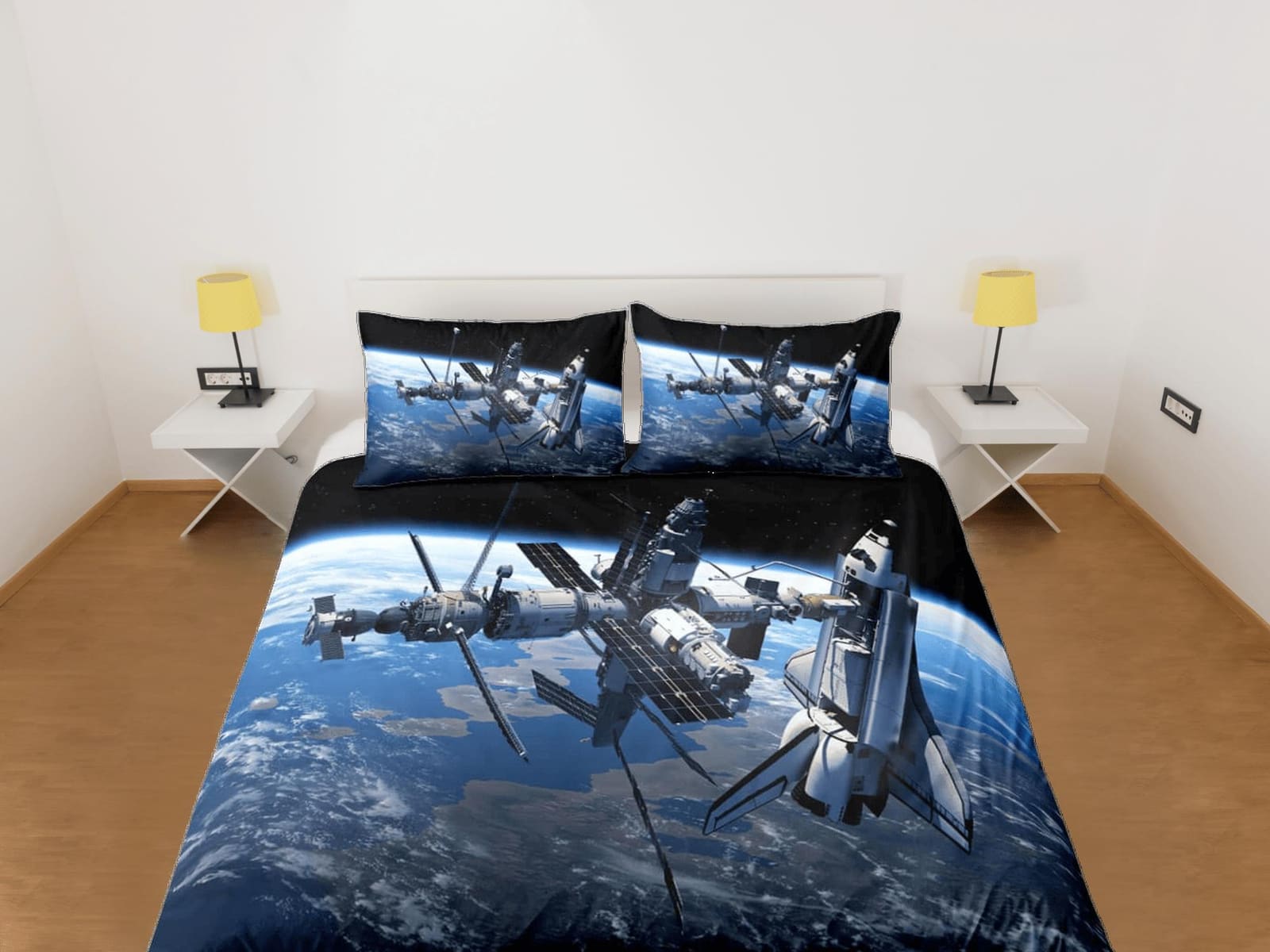 Satellite view of earth bedding, 3D outer space bedding set full, astronomy duvet cover king, queen, cosmic dorm bedding,…