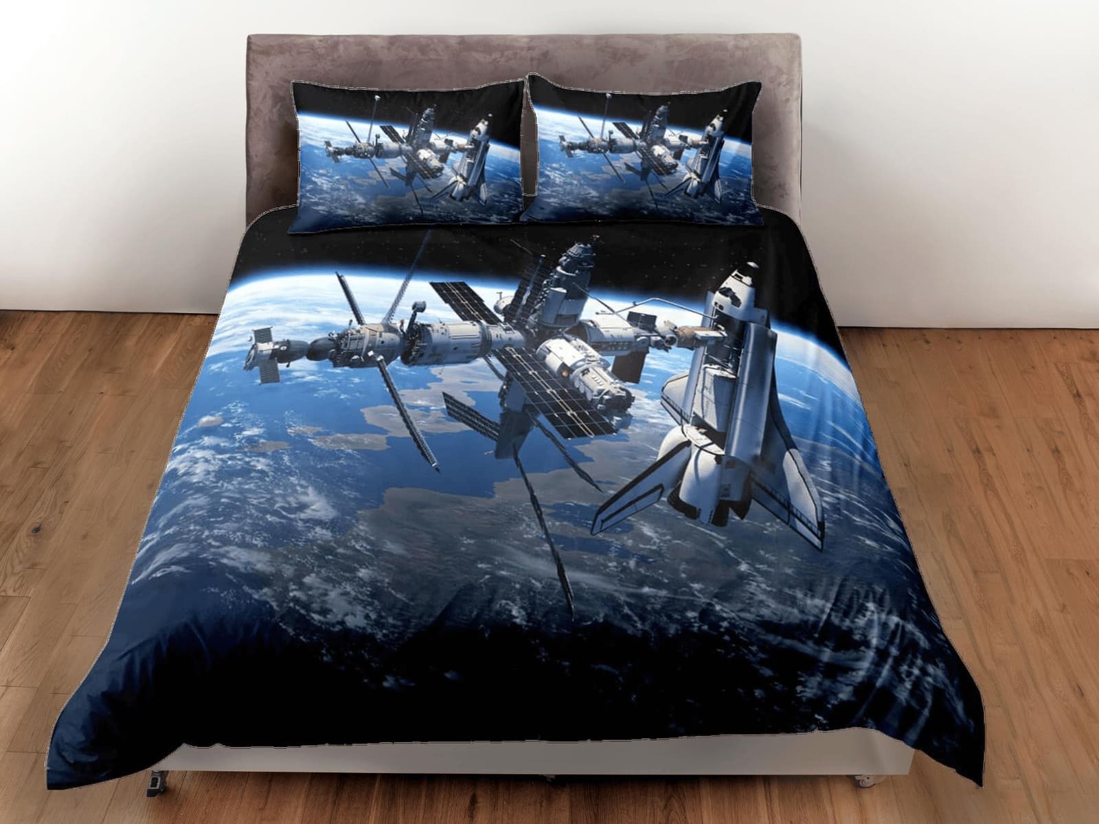 Satellite view of earth bedding, 3D outer space bedding set full, astronomy duvet cover king, queen, cosmic dorm bedding,…