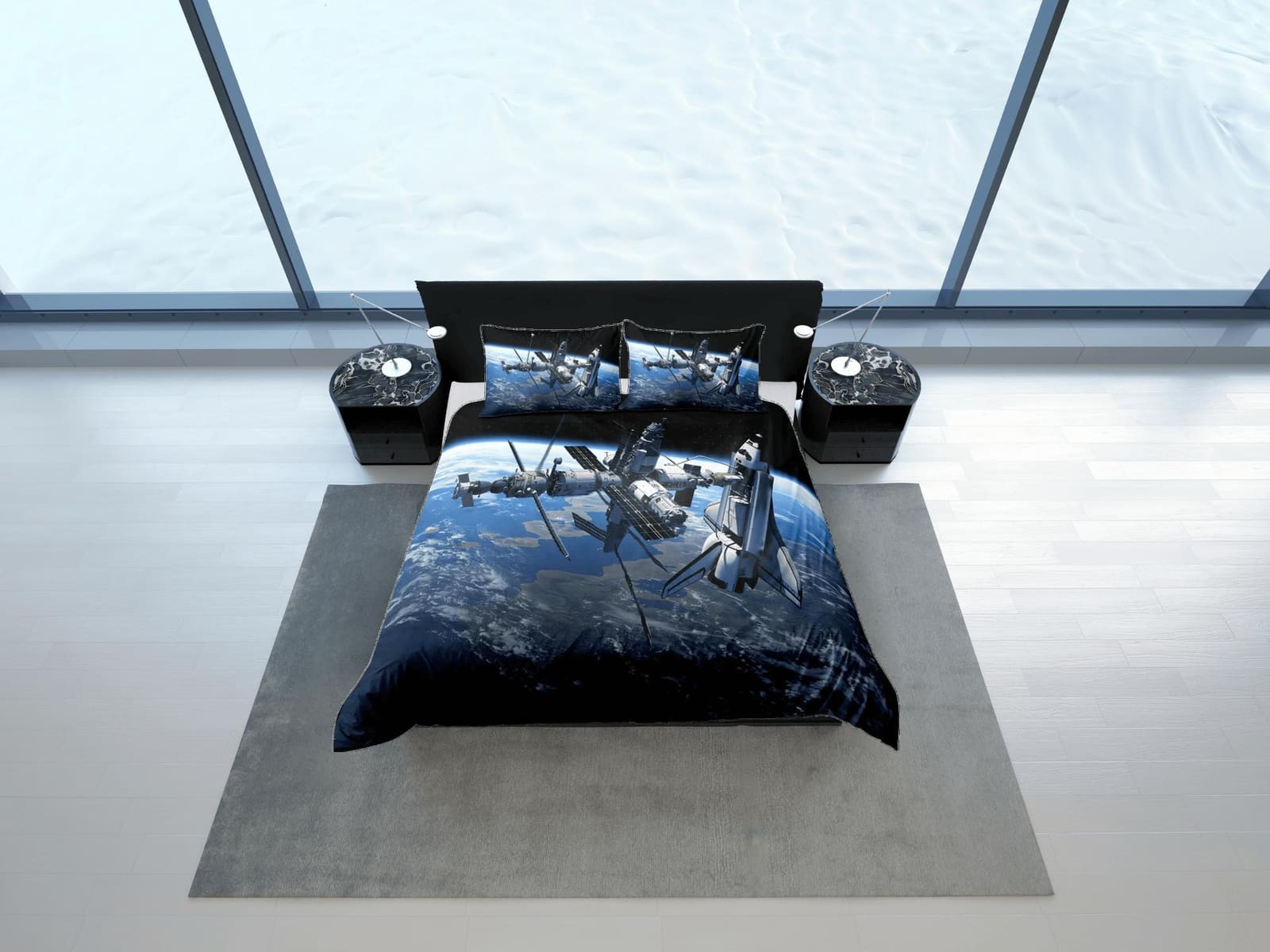 Satellite view of earth bedding, 3D outer space bedding set full, astronomy duvet cover king, queen, cosmic dorm bedding,…
