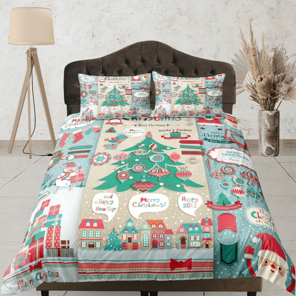 Scandinavian christmas city duvet cover set, christmas full size bedding & pillowcase, college bedding, crib toddler beddi…