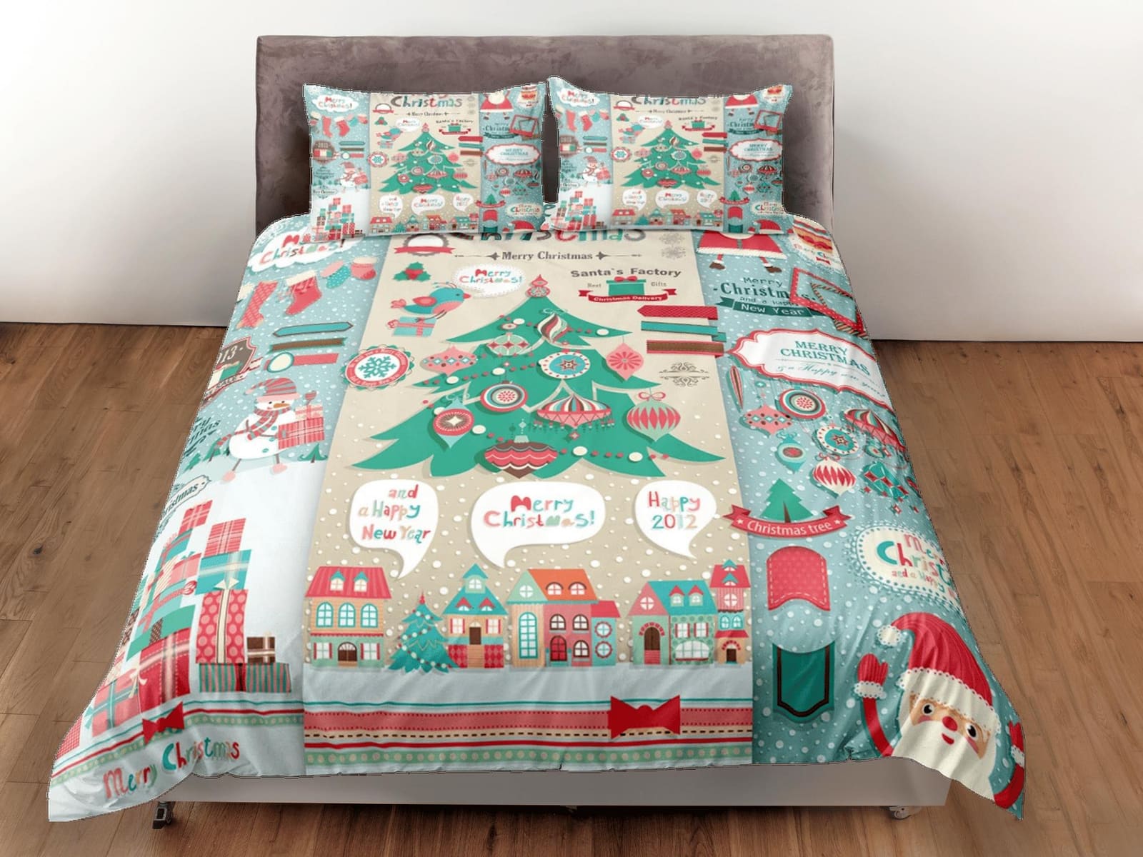 Scandinavian christmas city duvet cover set, christmas full size bedding & pillowcase, college bedding, crib toddler beddi…