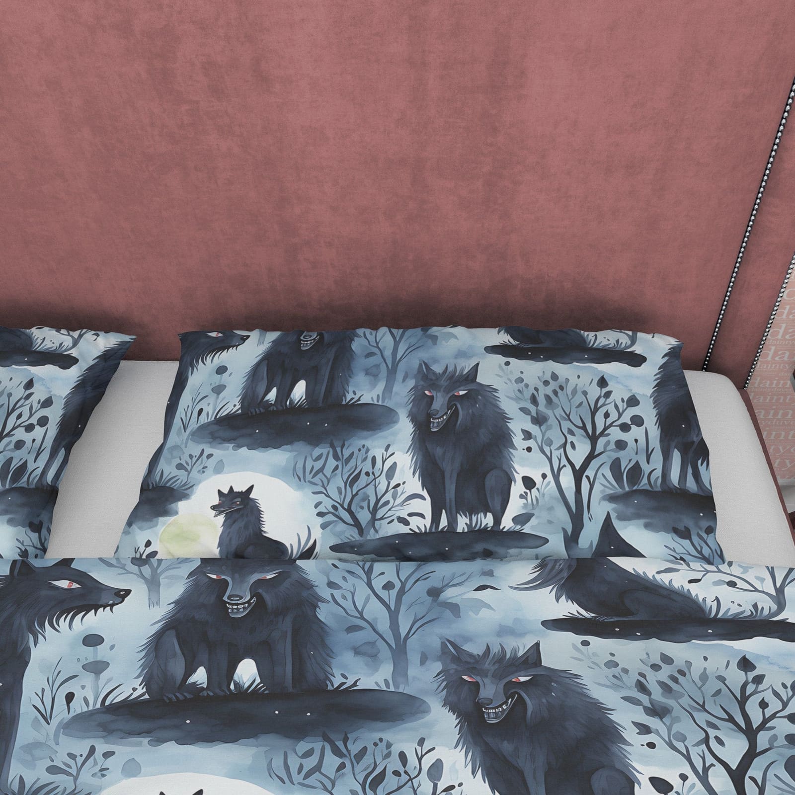Scary Full Moon Quilt Cover Vampire Wolf Duvet Cover Set, Spooky Night Aesthetic Zipper Bedding, Halloween Room Decor, Uni…