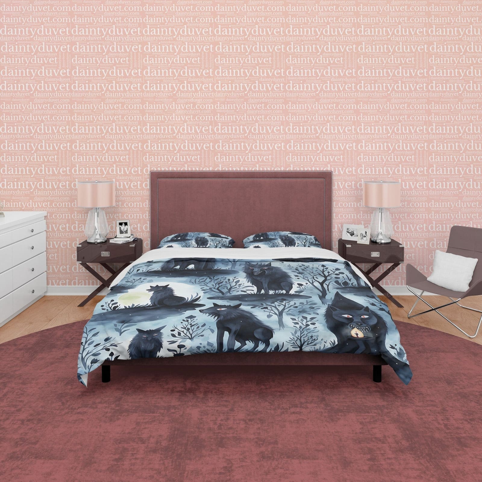 Scary Full Moon Quilt Cover Vampire Wolf Duvet Cover Set, Spooky Night Aesthetic Zipper Bedding, Halloween Room Decor, Uni…