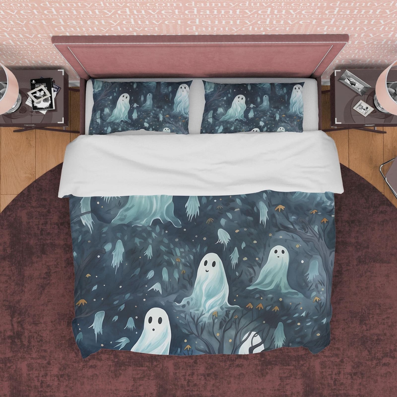 Scary Ghost Duvet Cover Set, Haunted Forest Bedding, Dark Spooky Blanket Cover Aesthetic Zipper Bedding, Halloween Night R…
