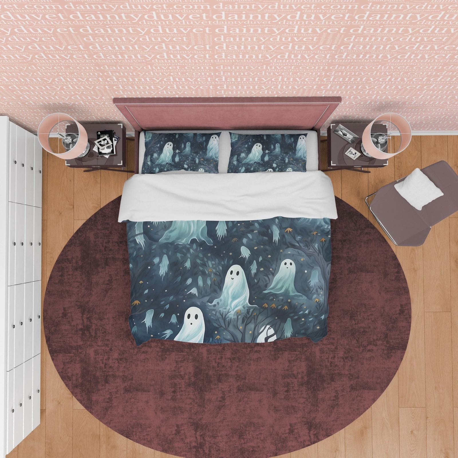 Scary Ghost Duvet Cover Set, Haunted Forest Bedding, Dark Spooky Blanket Cover Aesthetic Zipper Bedding, Halloween Night R…