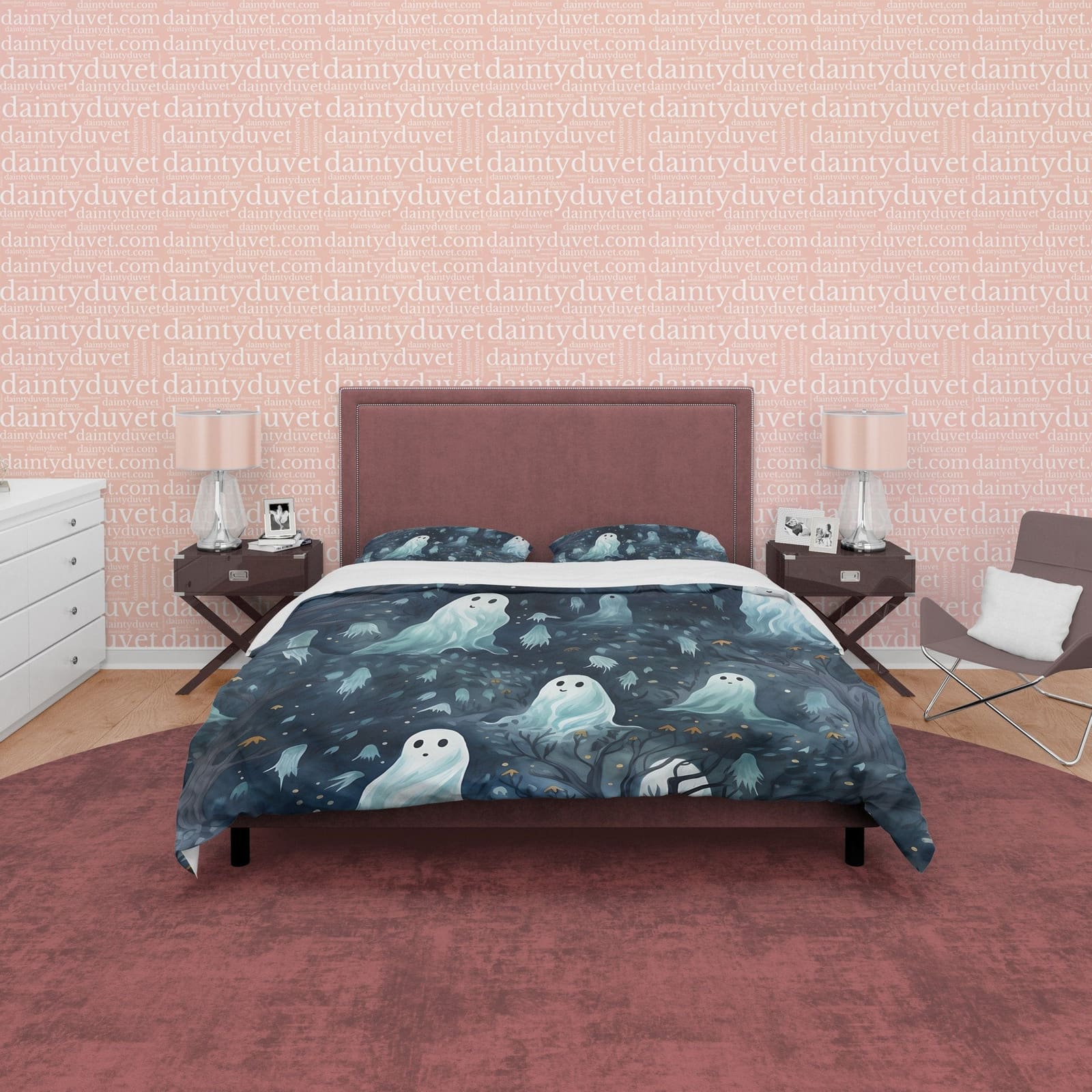 Scary Ghost Duvet Cover Set, Haunted Forest Bedding, Dark Spooky Blanket Cover Aesthetic Zipper Bedding, Halloween Night R…