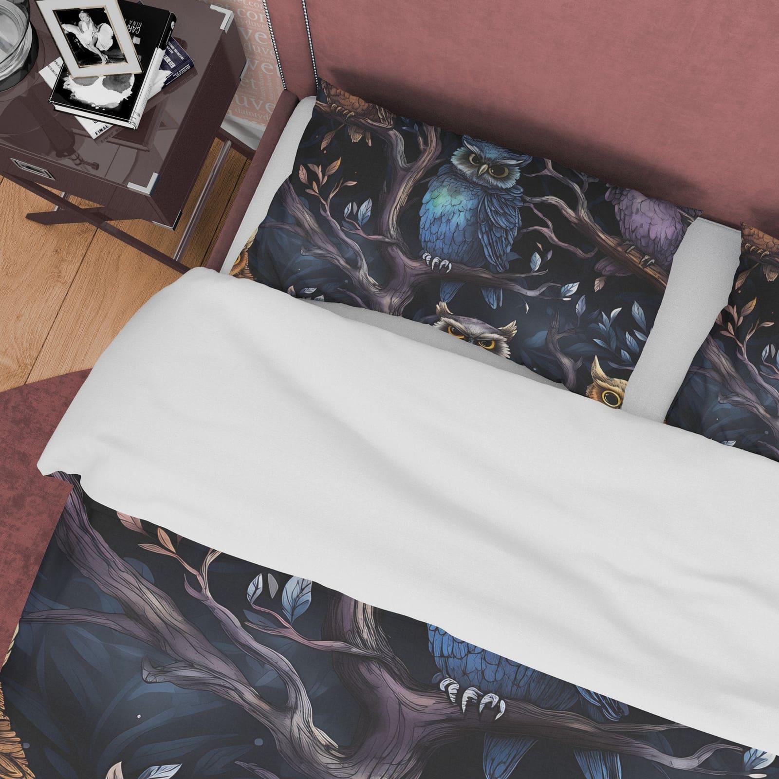 Scary Owl Dark Duvet Cover Set, Spooky Midnight Themed Quilt Cover Aesthetic Zipper Bedding, Halloween Room Decor, Haunted…