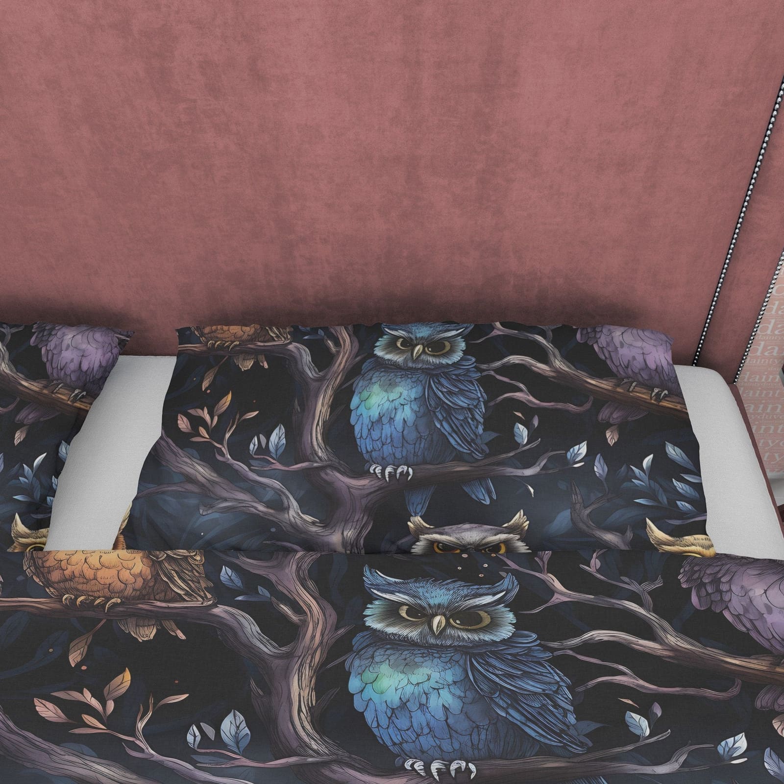 Scary Owl Dark Duvet Cover Set, Spooky Midnight Themed Quilt Cover Aesthetic Zipper Bedding, Halloween Room Decor, Haunted…