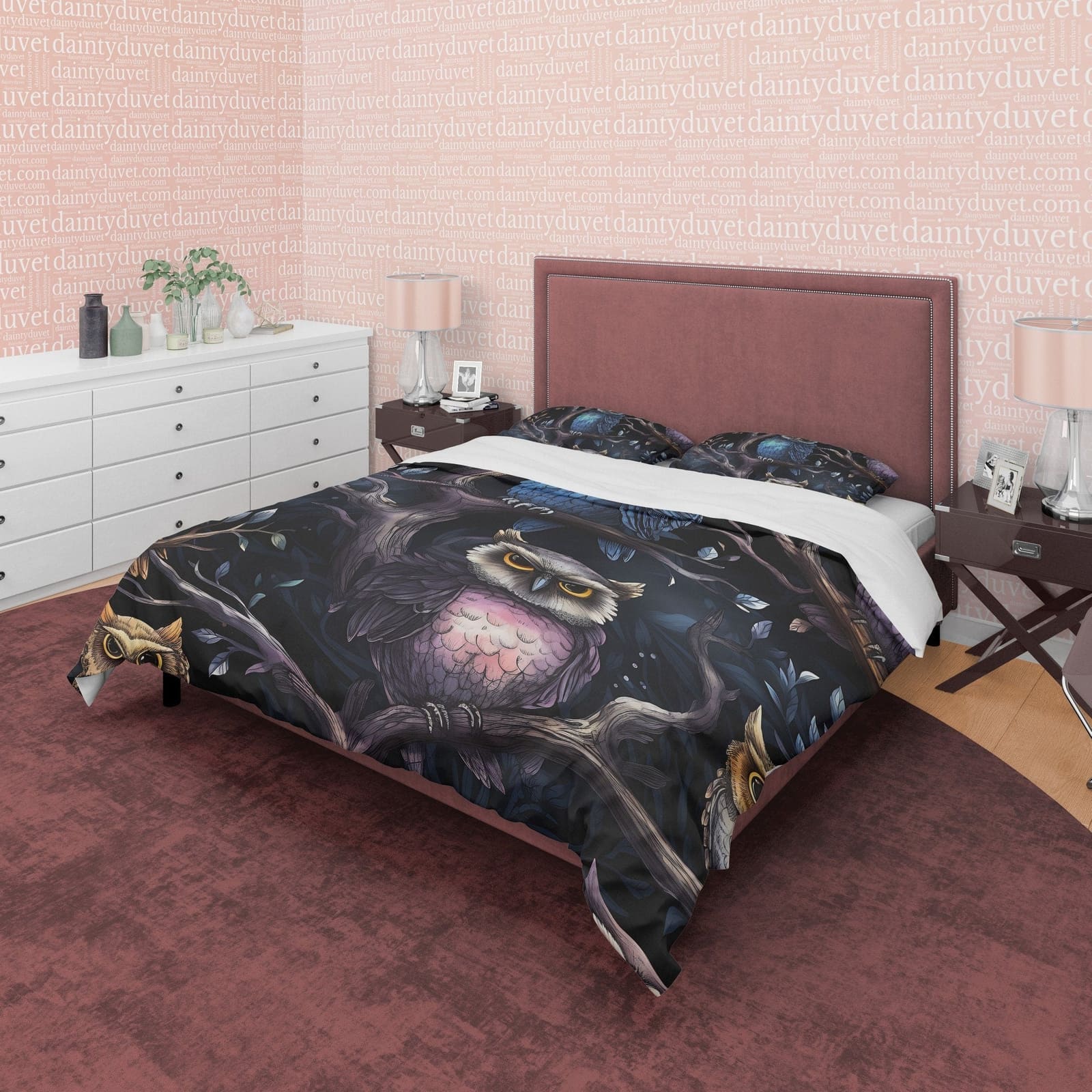 Scary Owl Dark Duvet Cover Set, Spooky Midnight Themed Quilt Cover Aesthetic Zipper Bedding, Halloween Room Decor, Haunted…