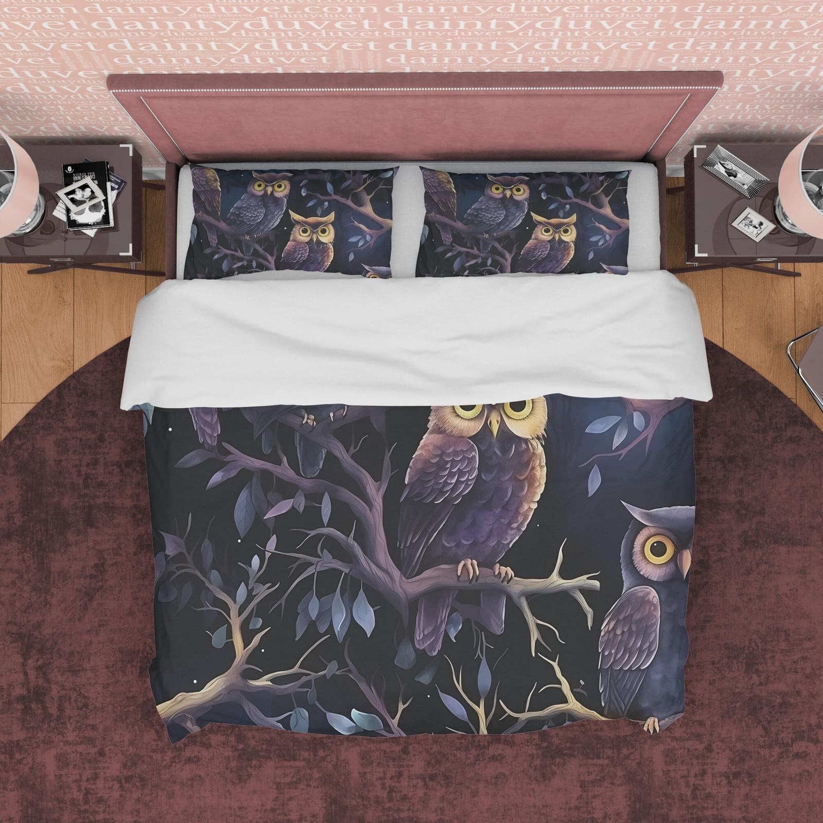 Scary Owl On Midnight Duvet Cover Set, Spooky Darkness Aesthetic Zipper Bedding, Halloween Room Decor, Dark Forest Unique…