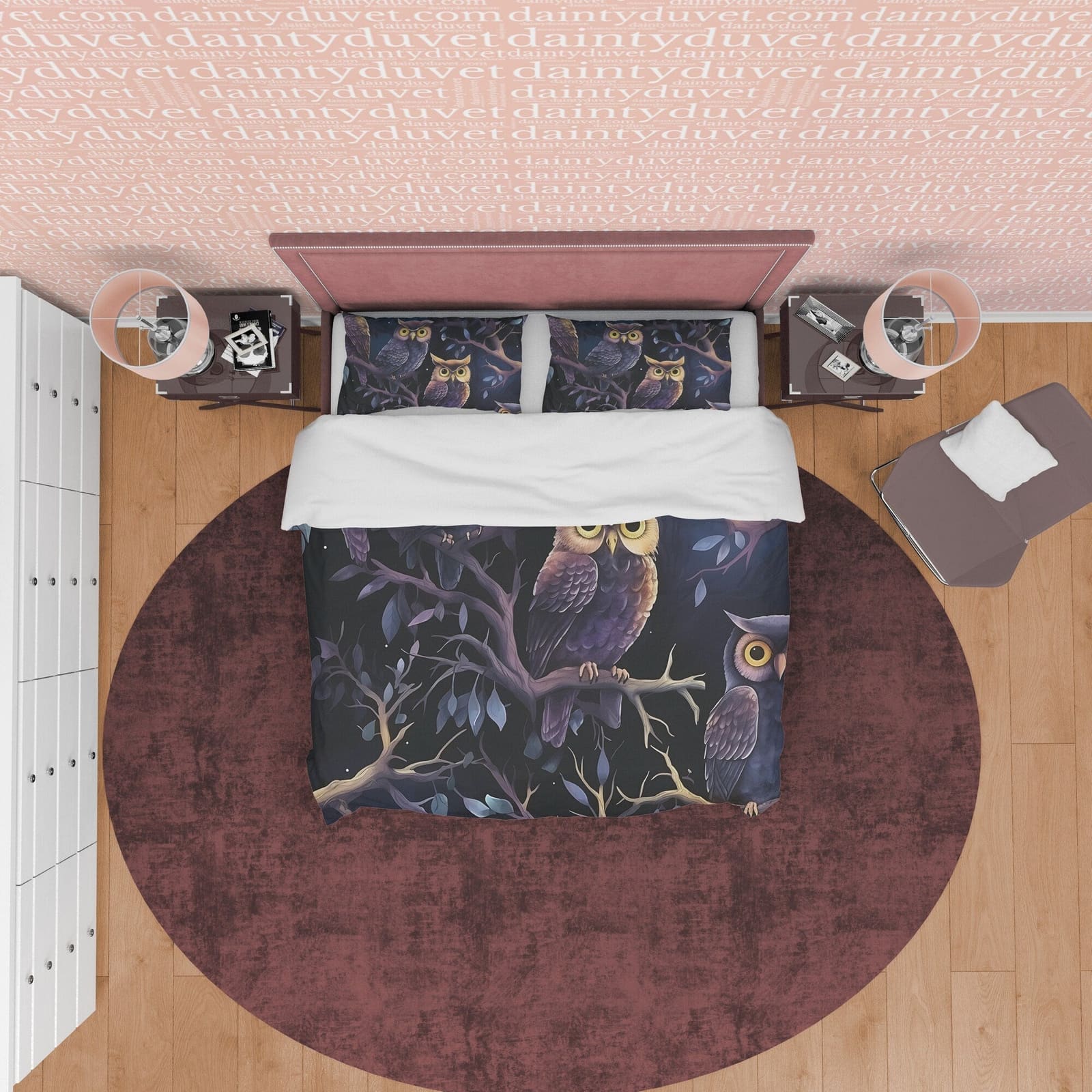 Scary Owl On Midnight Duvet Cover Set, Spooky Darkness Aesthetic Zipper Bedding, Halloween Room Decor, Dark Forest Unique…