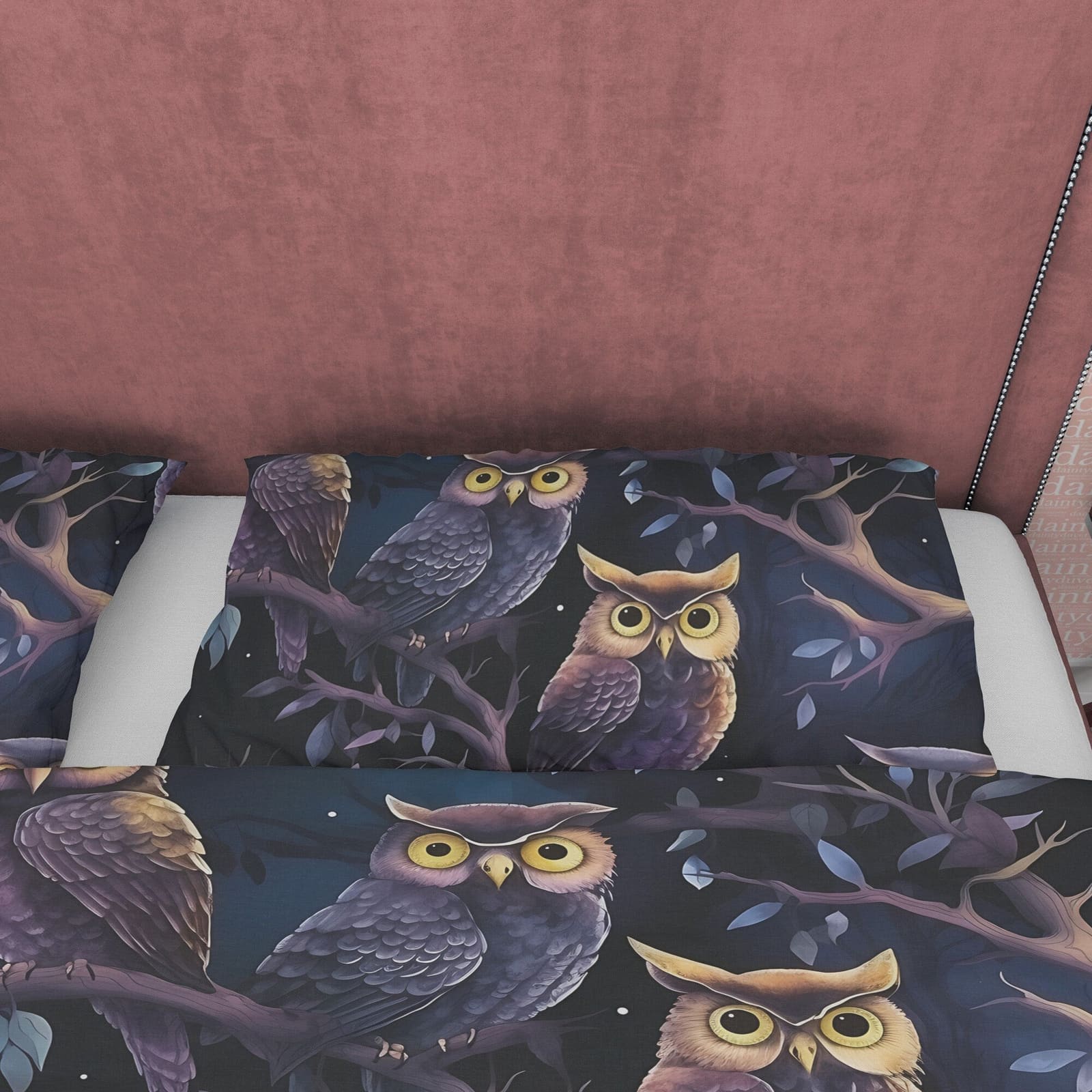 Scary Owl On Midnight Duvet Cover Set, Spooky Darkness Aesthetic Zipper Bedding, Halloween Room Decor, Dark Forest Unique…