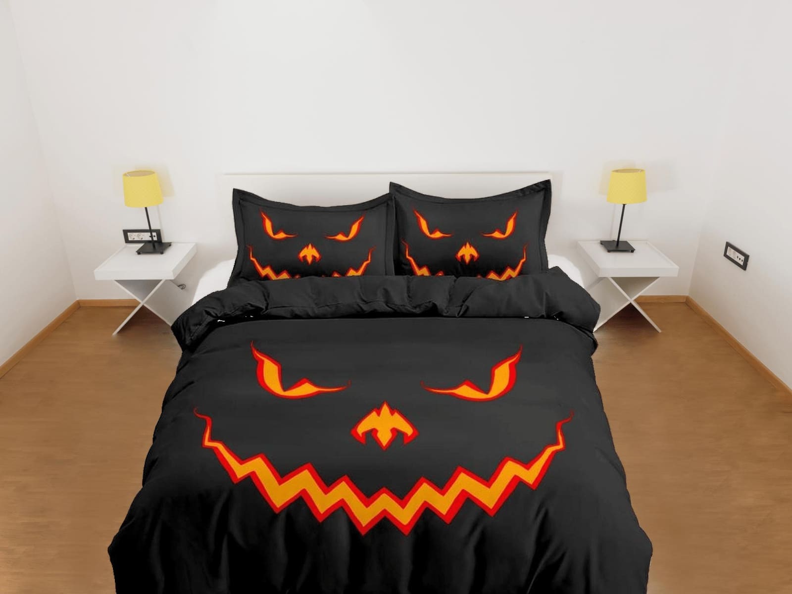 Scary pumpkin face halloween bedding & pillowcase, gothic duvet cover, dorm bedding, goth decor toddler bedding, halloween…