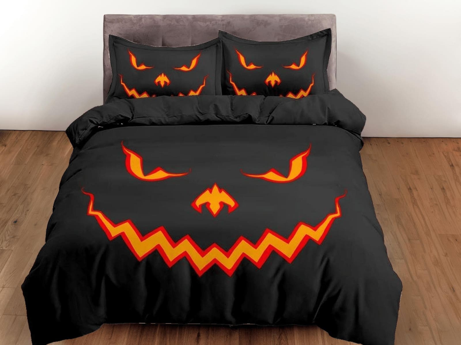 Scary pumpkin face halloween bedding & pillowcase, gothic duvet cover, dorm bedding, goth decor toddler bedding, halloween…