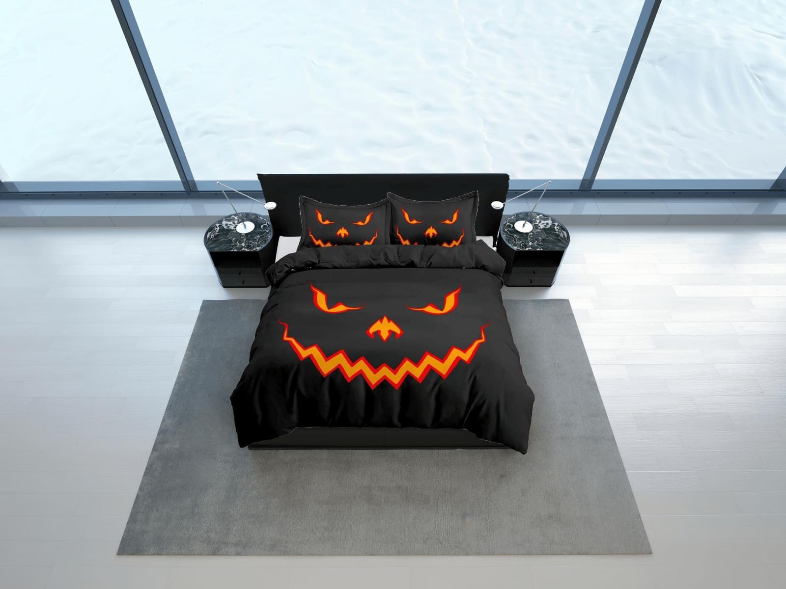 Scary pumpkin face halloween bedding & pillowcase, gothic duvet cover, dorm bedding, goth decor toddler bedding, halloween…
