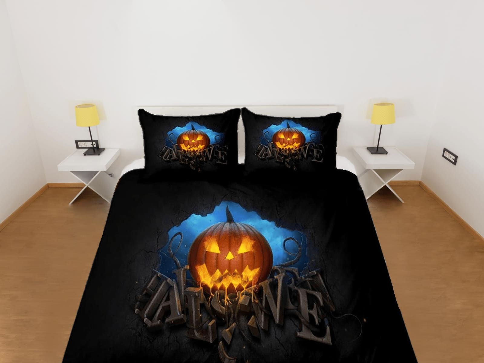 Scary pumpkin halloween bedding & pillowcase, gothic duvet cover, dorm bedding, goth decor toddler bedding, halloween gift