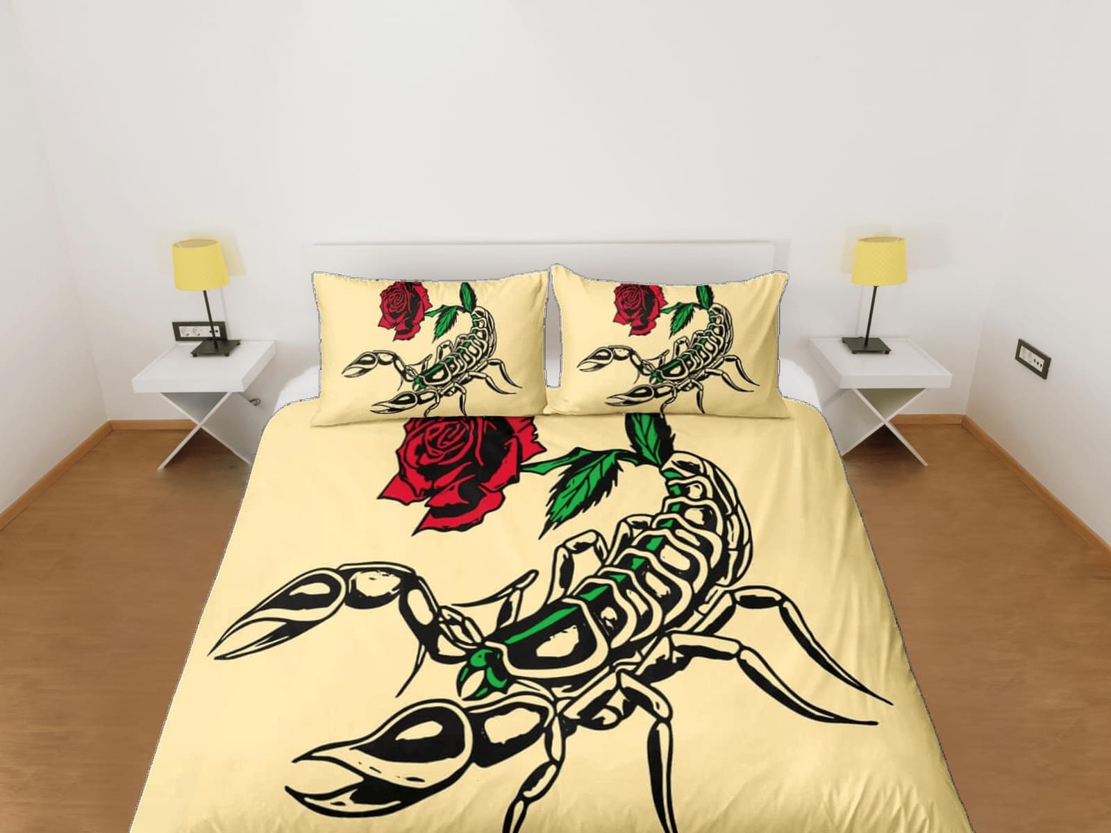 Scorpion beige duvet cover crustaceancore bedding set full queen king, scorpio zodiac astrology, gypsy bedspread, aestheti…