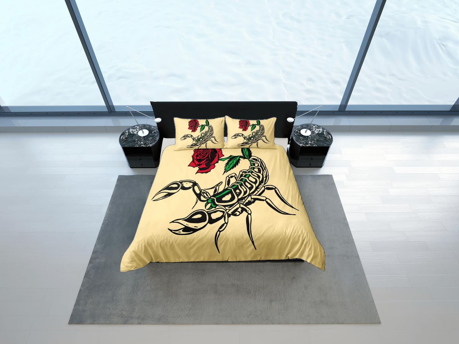 Scorpion beige duvet cover crustaceancore bedding set full queen king, scorpio zodiac astrology, gypsy bedspread, aestheti…
