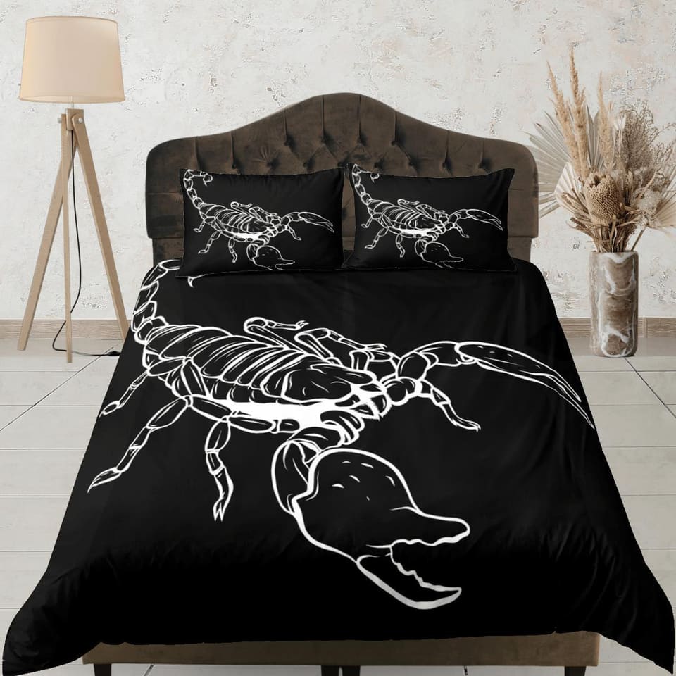 Scorpion black duvet cover crustaceancore bedding set full queen king, scorpio zodiac astrology, gypsy bedspread, aestheti…