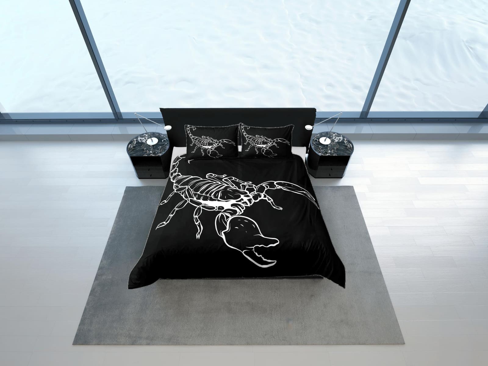 Scorpion black duvet cover crustaceancore bedding set full queen king, scorpio zodiac astrology, gypsy bedspread, aestheti…