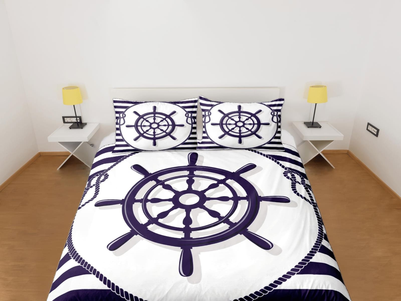 Sea wheel helm nautical duvet cover coastal grandma bedding set full queen king, aesthetic beach room decor, captain gift…
