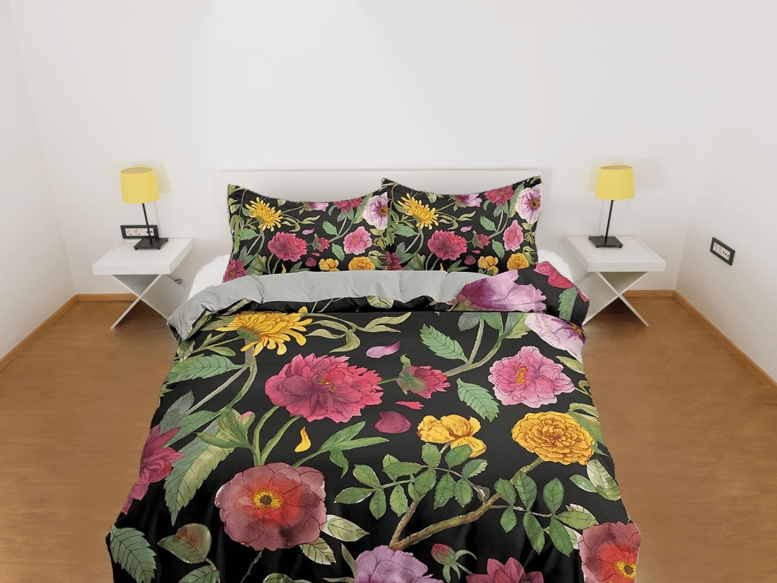 Shabby chic biophilic bedding, floral printed duvet cover queen, king, boho duvet, designer bedding, aesthetic bedding, ma…