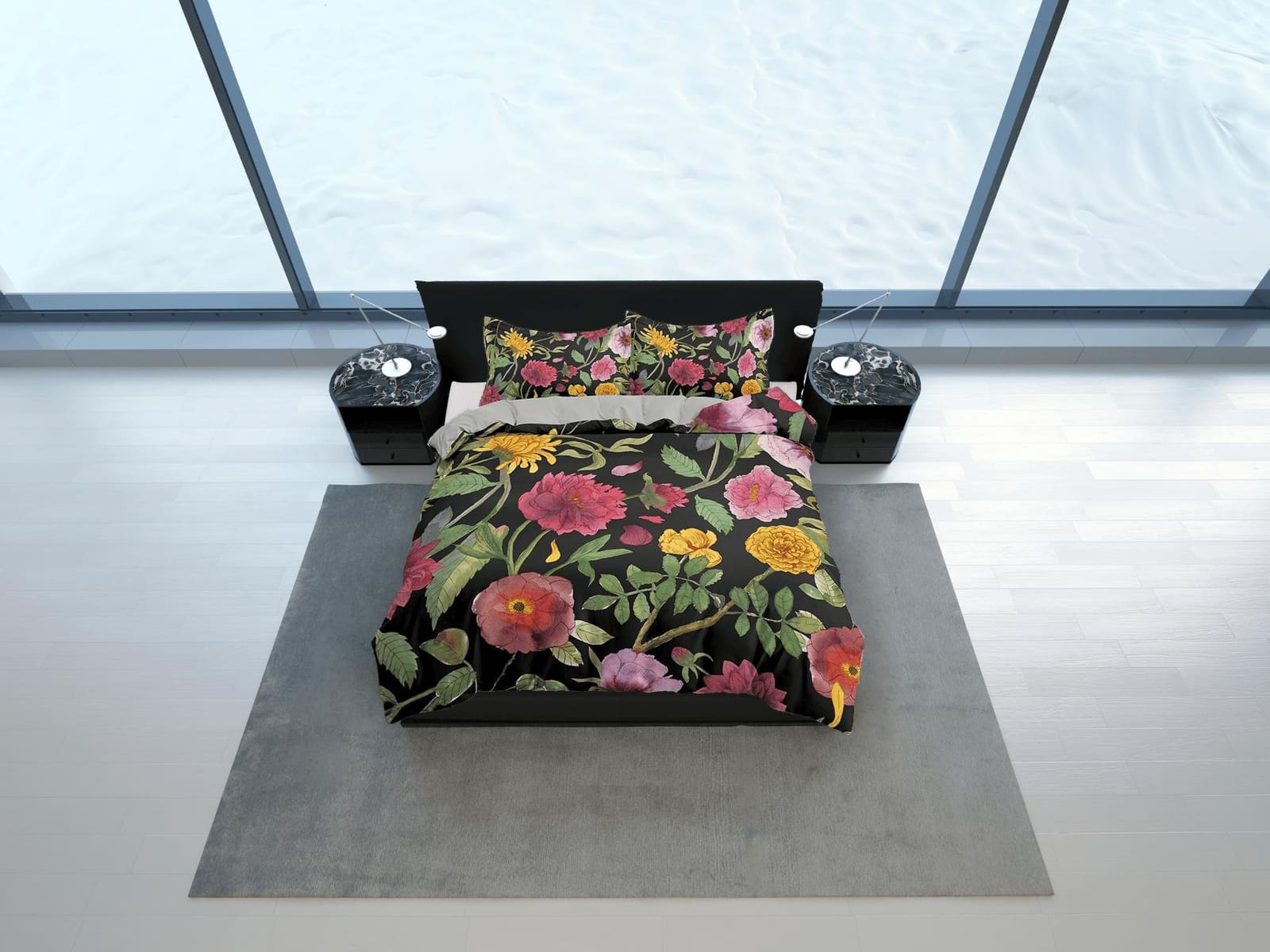 Shabby chic biophilic bedding, floral printed duvet cover queen, king, boho duvet, designer bedding, aesthetic bedding, ma…