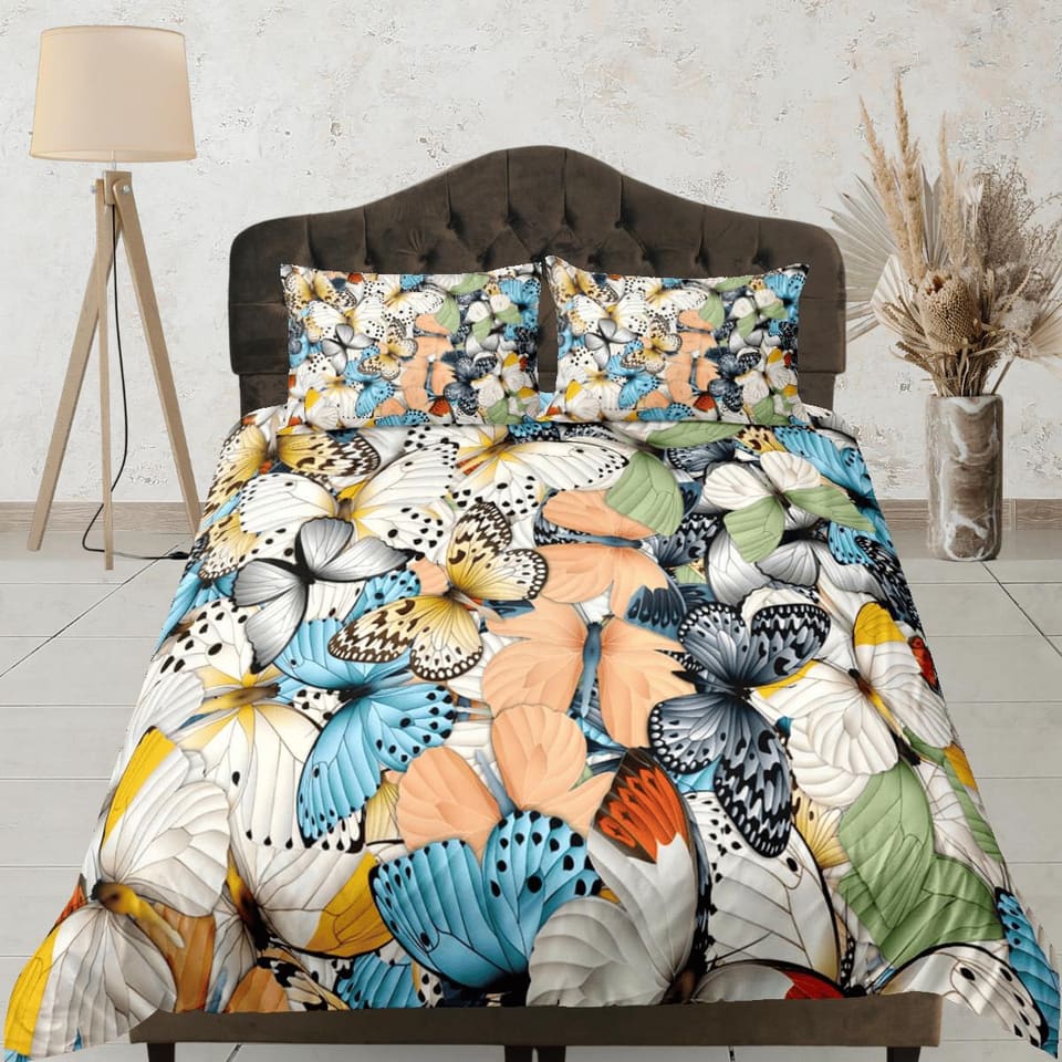 Shabby chic retro butterfly bedding duvet cover boho chic dorm bedding full size adult duvet king queen twin, nursery todd…