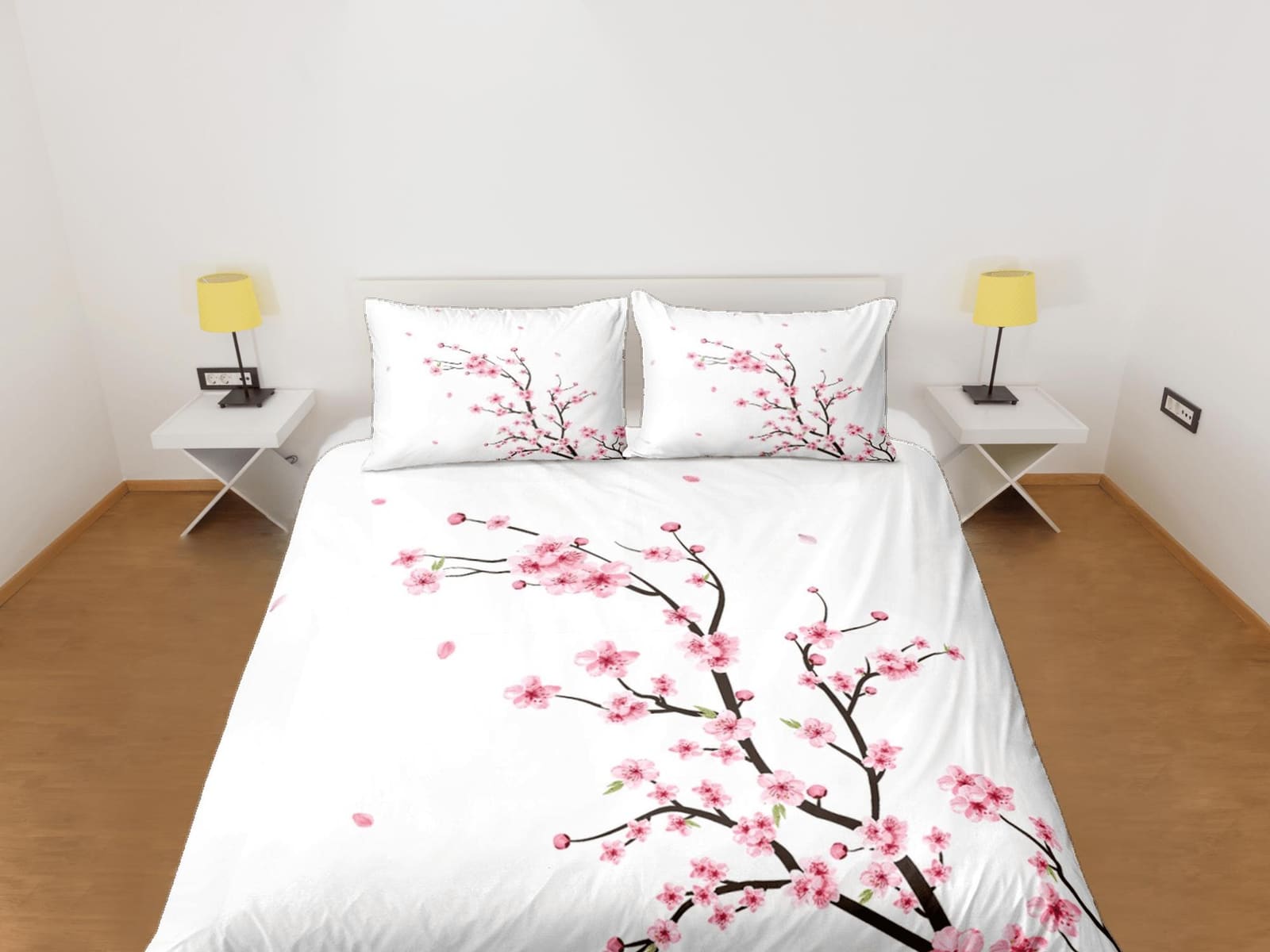 Simple cherry blossom bedding floral prints white duvet cover queen, king, boho bedding designer bedspread full size beddi…