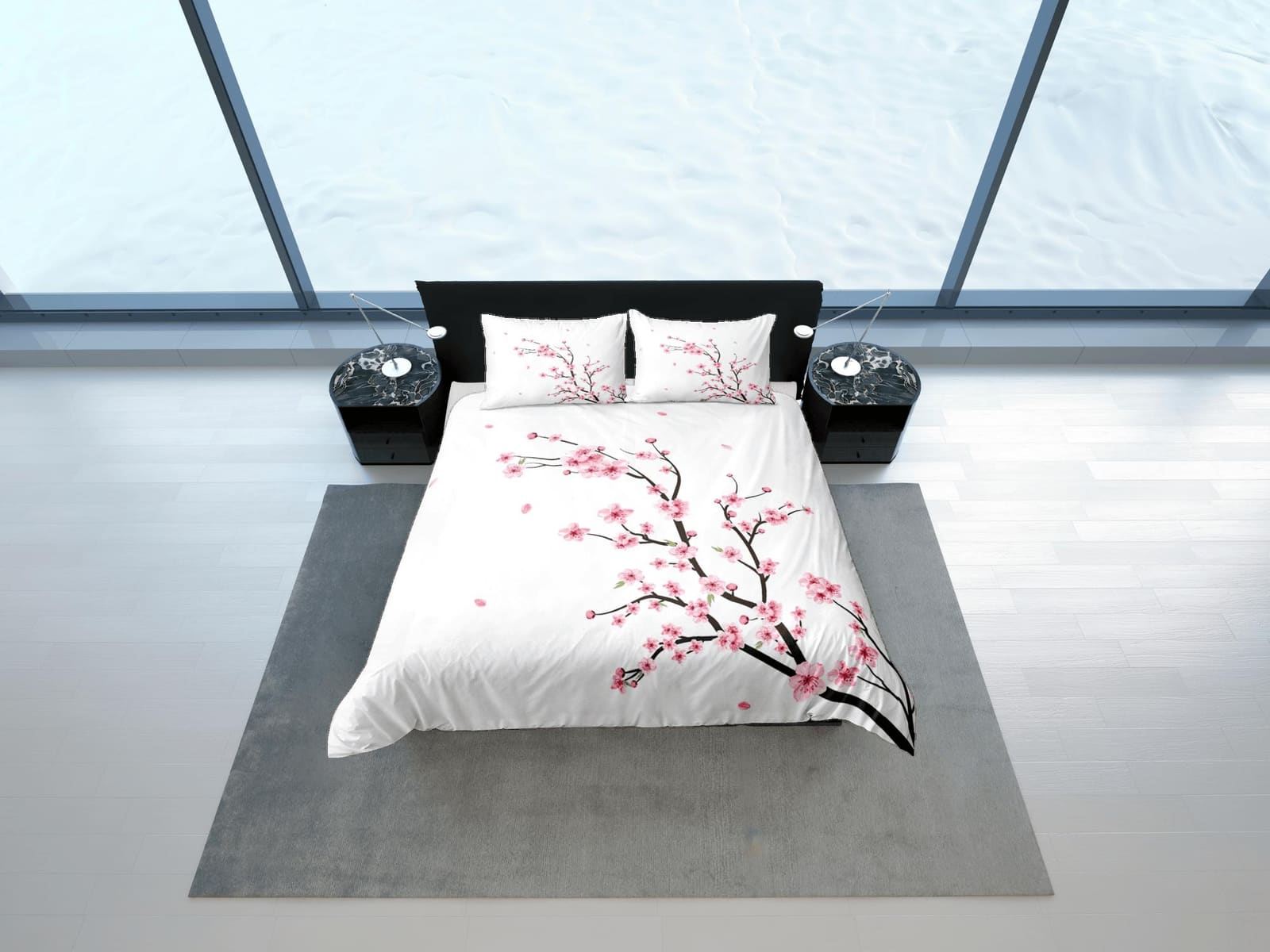 Simple cherry blossom bedding floral prints white duvet cover queen, king, boho bedding designer bedspread full size beddi…
