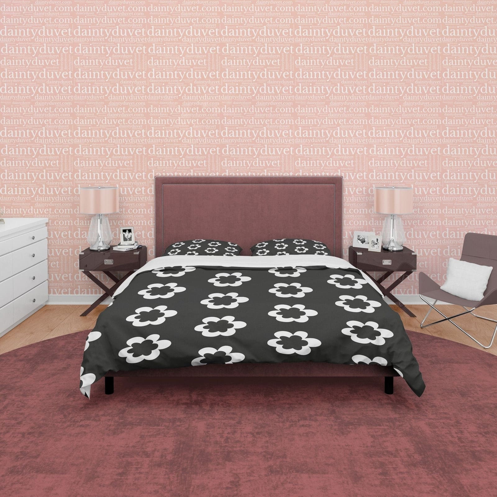 Simple Floral Blanket Cover Black and White Duvet Cover Set, Unique Bedding 90s Nostalgia Quilt Cover, Groovy Bedspread, R…
