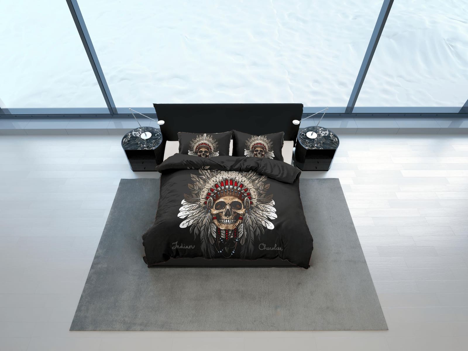 Skull Tribe Black Duvet Cover Set Bedspread, Dorm Bedding with Pillowcase