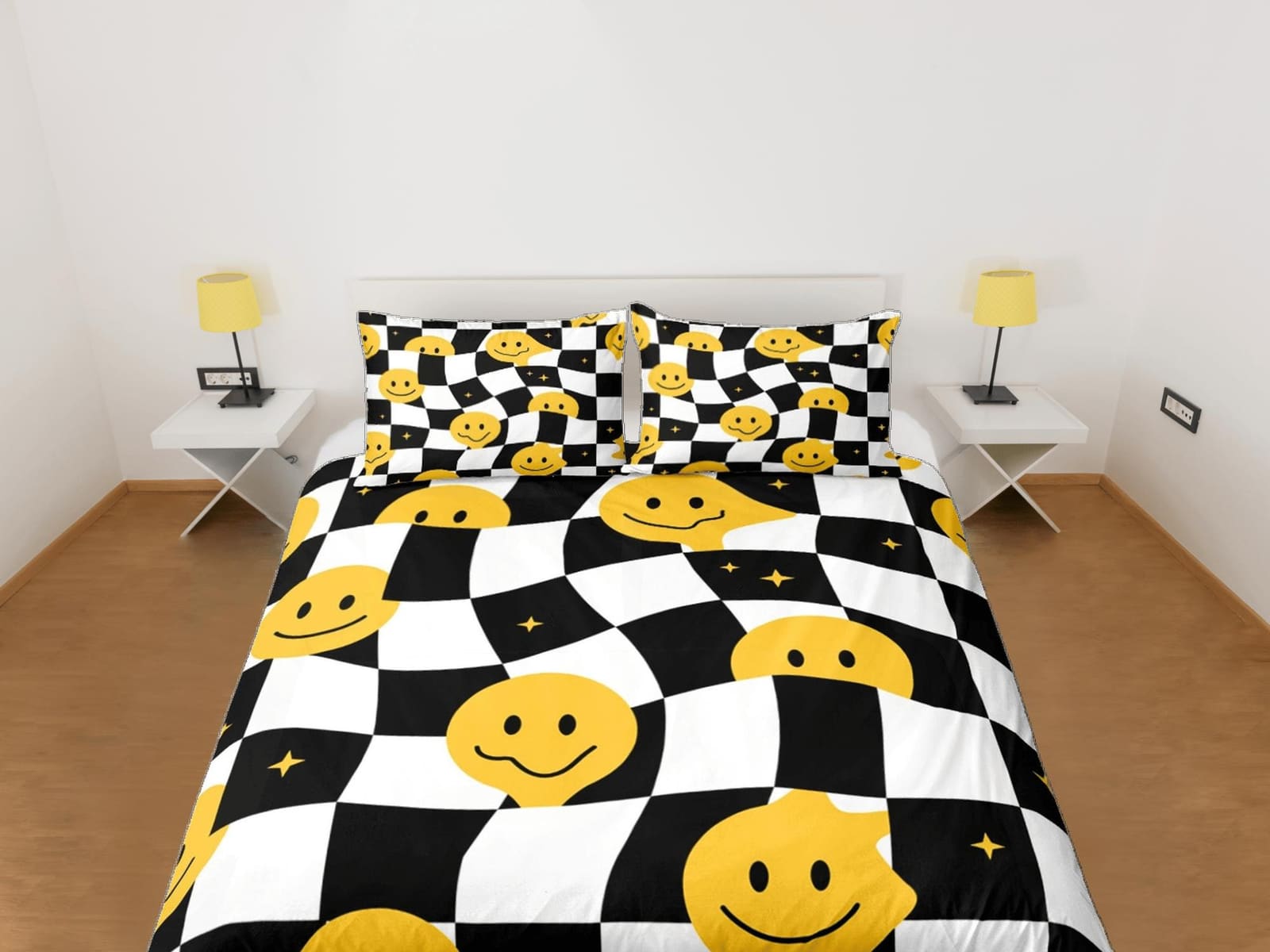 Smiley face 90s nostalgia hippie bedding retro duvet cover set, colorful bedding, teens and adult duvet cover, maximalist…