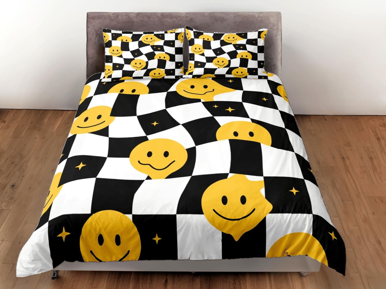 Smiley face 90s nostalgia hippie bedding retro duvet cover set, colorful bedding, teens and adult duvet cover, maximalist…