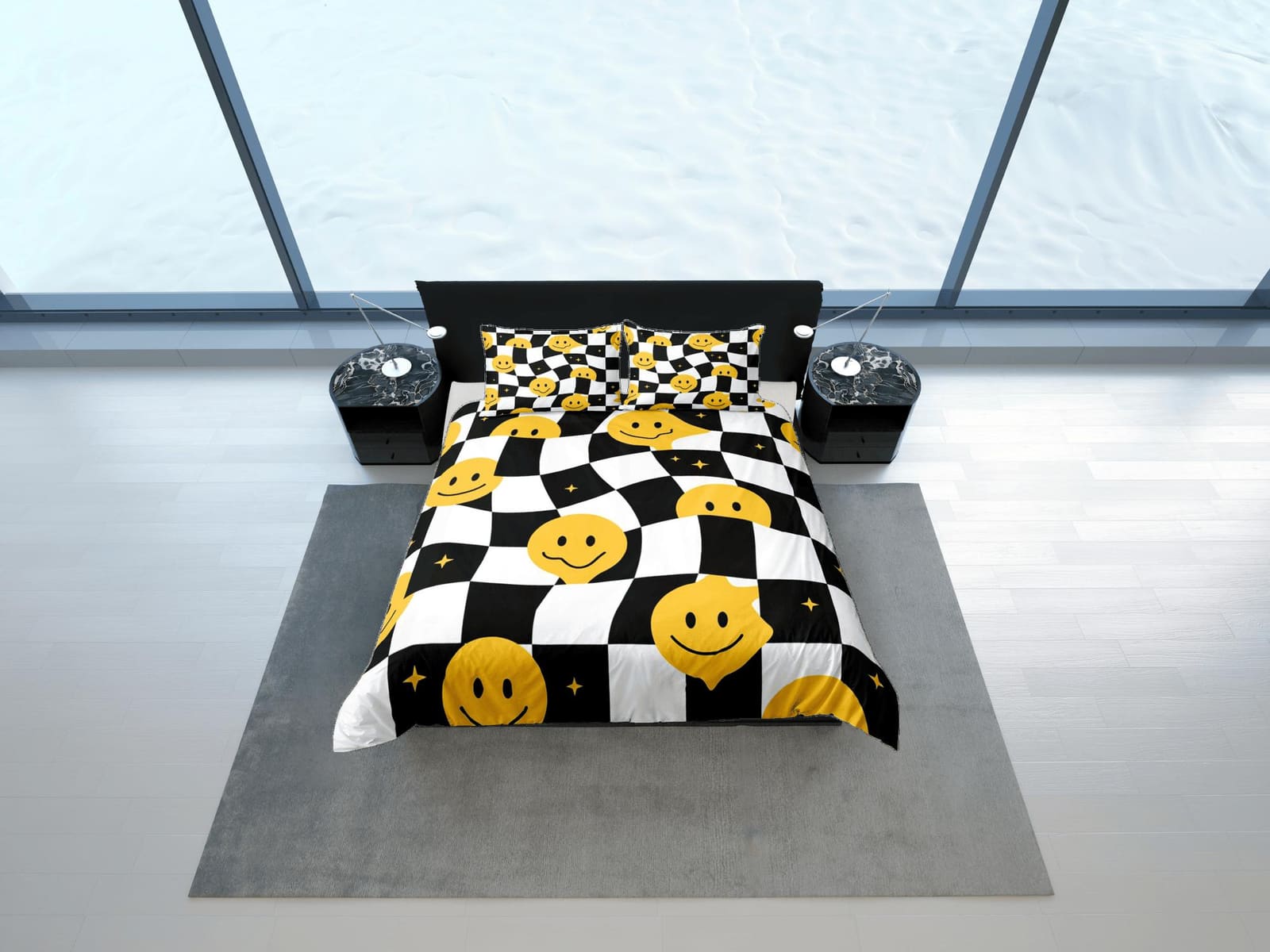 Smiley face 90s nostalgia hippie bedding retro duvet cover set, colorful bedding, teens and adult duvet cover, maximalist…