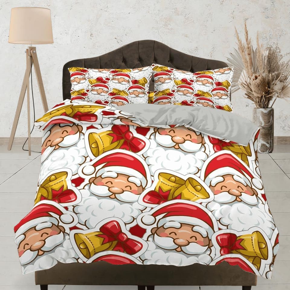 Smiling Santa Claus faces Christmas bedding & pillowcase holiday gift duvet cover king queen toddler bedding baby Christma…