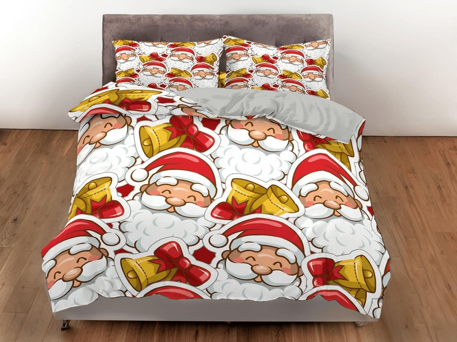 Smiling Santa Claus faces Christmas bedding & pillowcase holiday gift duvet cover king queen toddler bedding baby Christma…